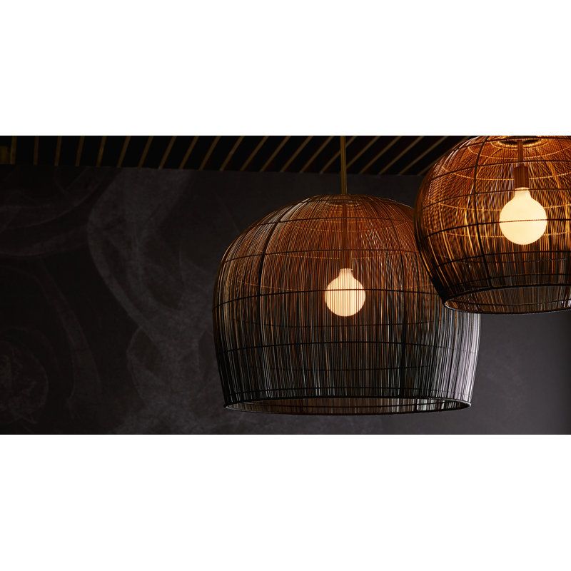 Ombre Black and Brass Dome Pendant with Woven Texture