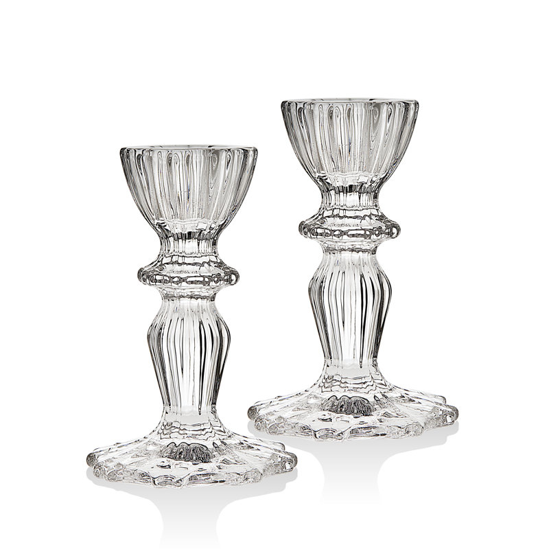 Clear Crystal Hand-Finished Taper Candlestick Pair