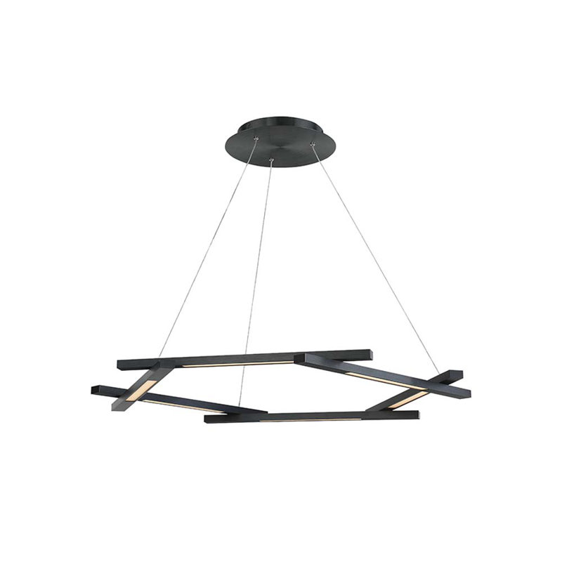 Lux Black Crystal 6-Light LED Geometric Chandelier with Frosted Acrylic