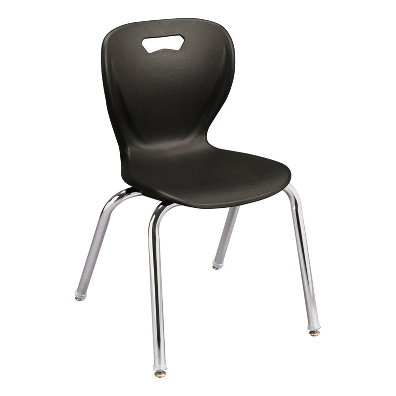 Black Plastic Stacking Classroom Chairs with Chrome Legs, Set of 4