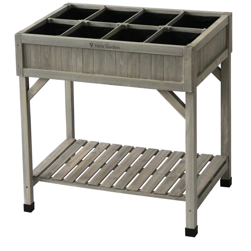 Elevated Grey Wash Cedar Herb Garden Planter with Lower Shelf