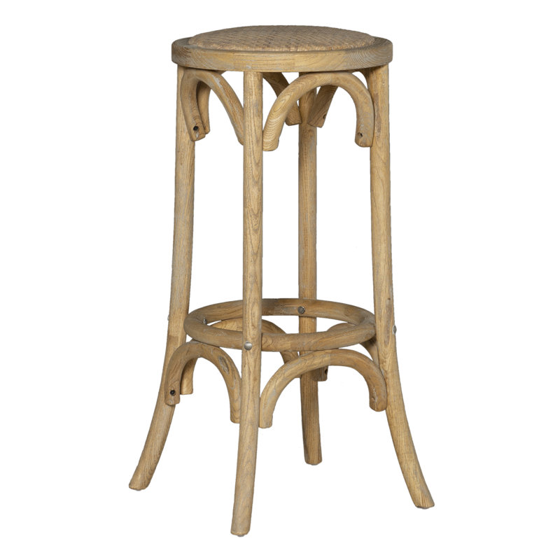 Rae Rustic Beige Elm Wood Backless Bar Stool