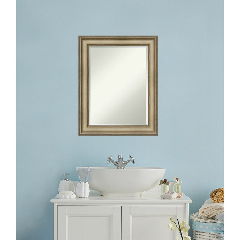 Mezzanine Antique Silver 29" x 23" Beveled Wood Bathroom Vanity Mirror
