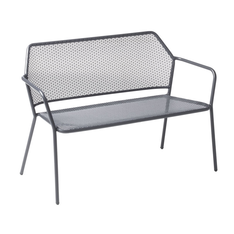Gray Iron Outdoor Patio Bench with Mesh Design