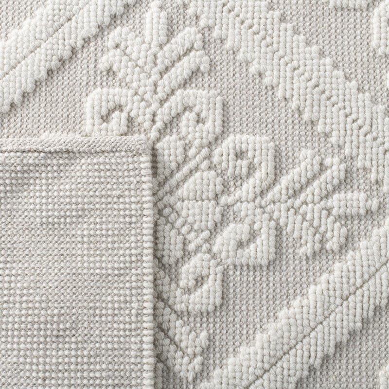 Elegant Ivory Hand-Knotted Wool-Cotton Blend Area Rug, 10' x 14'