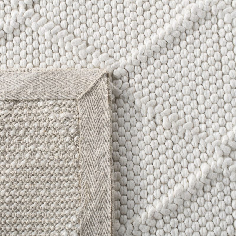Elegant Ivory Diamond Hand-Knotted Wool & Viscose Runner Rug, 2'3" x 10'