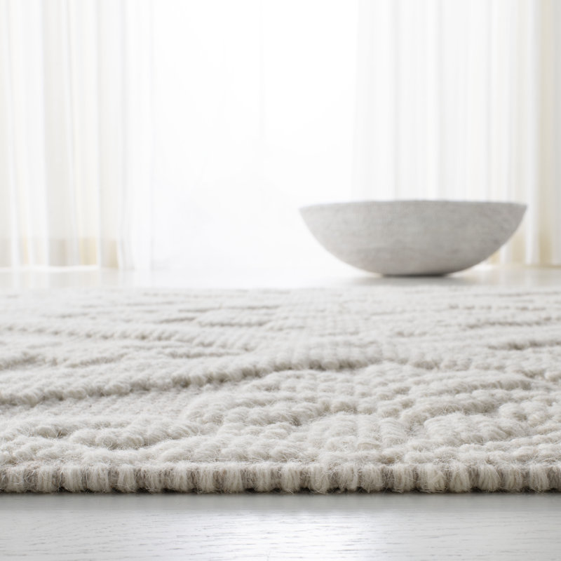 Elegant Ivory Hand-Knotted Wool-Cotton Blend Area Rug, 10' x 14'