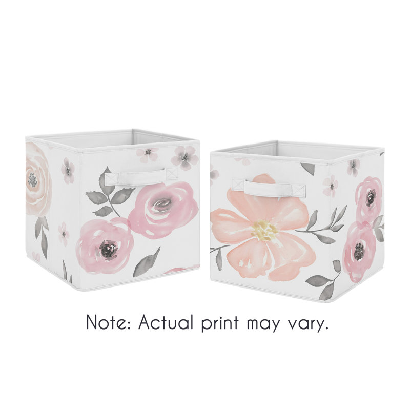 Pink and Gray Watercolor Floral Foldable Fabric Storage Cubes