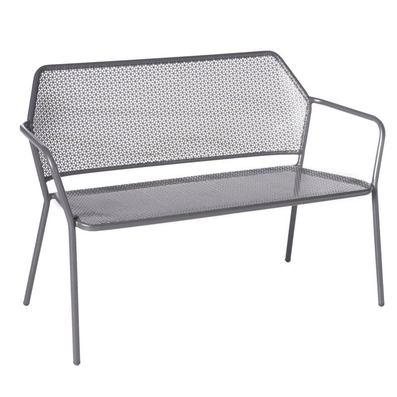 Gray Iron Outdoor Patio Bench with Mesh Design