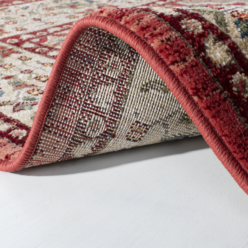 Ariel Floral Medallion Red & Beige Synthetic Runner Rug, 2'2" x 10'