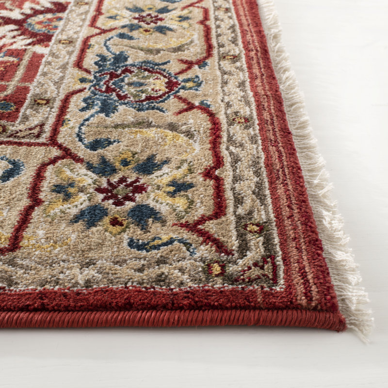 Ines Red and Beige Hand-knotted Synthetic Runner Rug