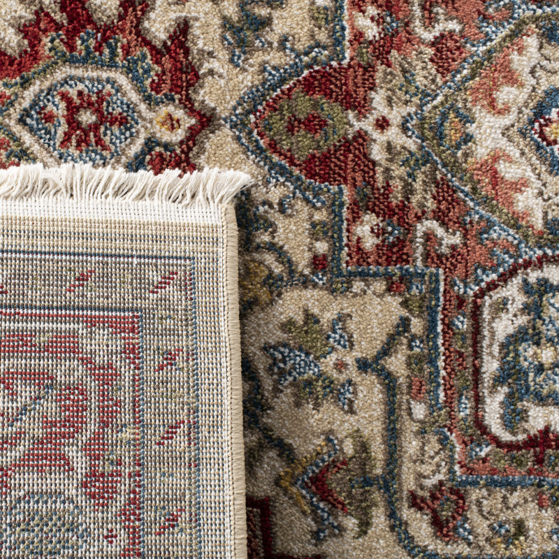 Hand-Knotted Red and Beige Round Synthetic Rug