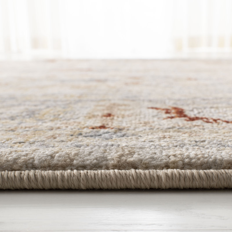 Beige and Rust Hand-Knotted Rectangular Area Rug