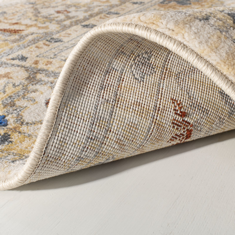 Beige and Rust Hand-Knotted Rectangular Area Rug