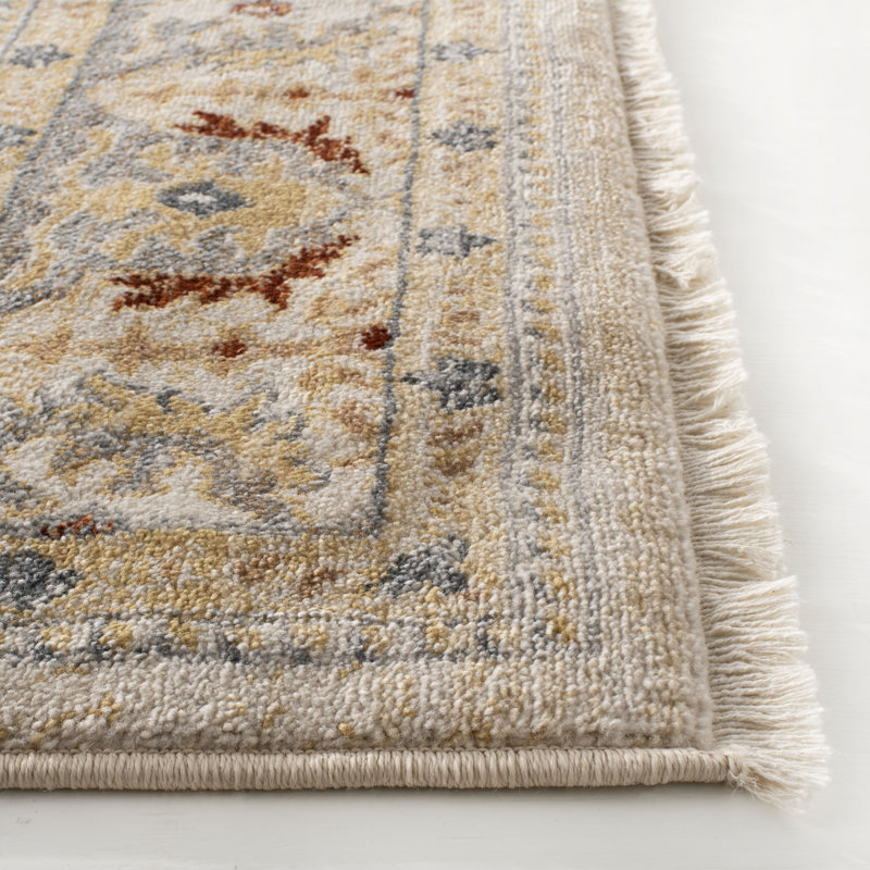 Beige and Rust Hand-Knotted Rectangular Area Rug