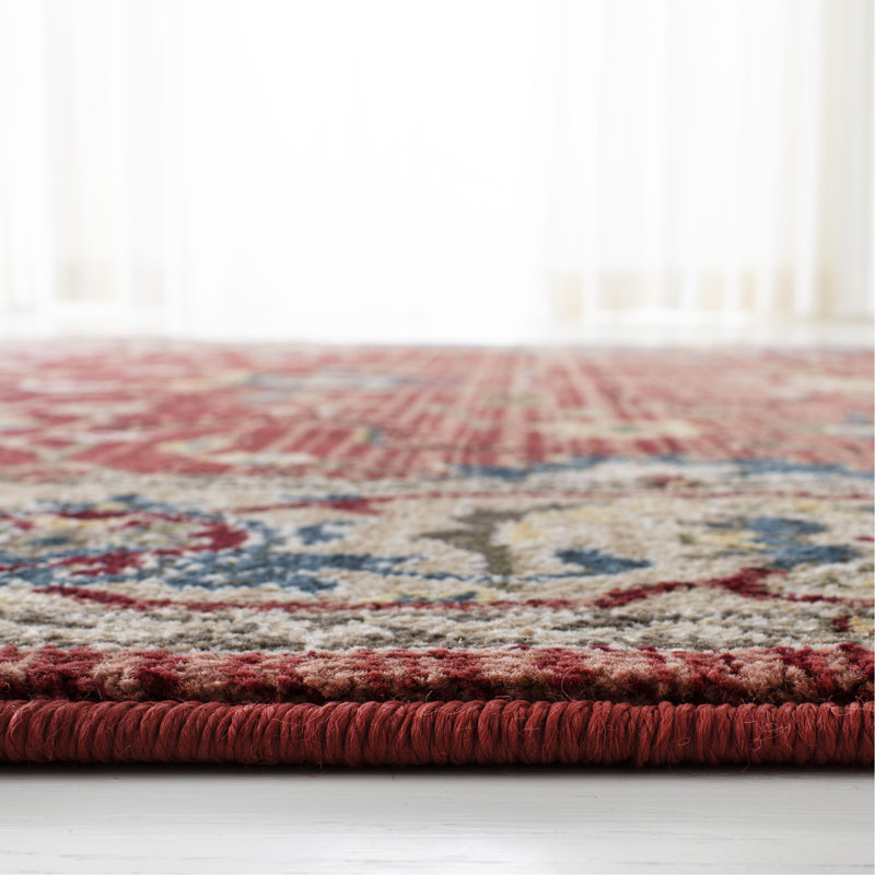 Ines Red and Beige Hand-knotted Synthetic Runner Rug