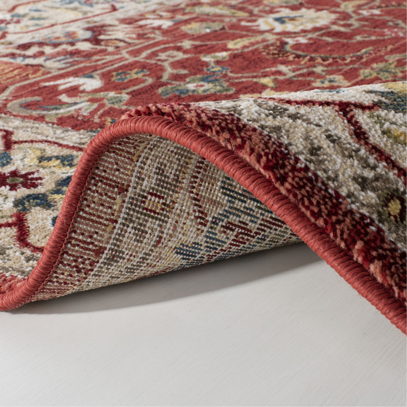 Ines Red and Beige Hand-knotted Synthetic Runner Rug