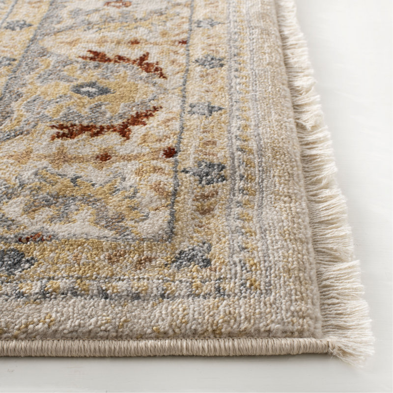 Beige and Rust Hand-Knotted Rectangular Area Rug