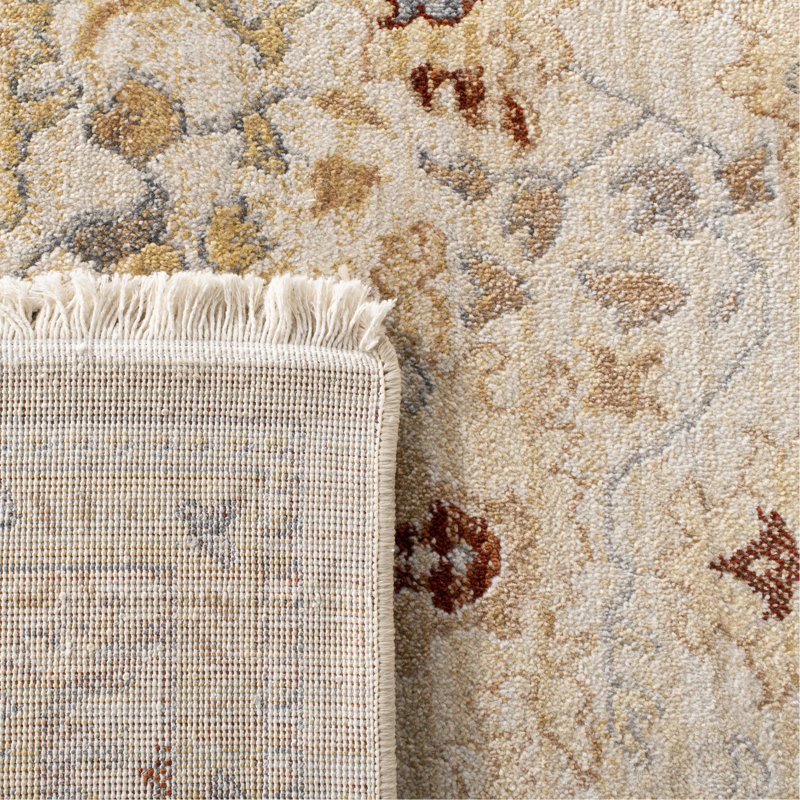Beige and Rust Hand-Knotted Rectangular Area Rug