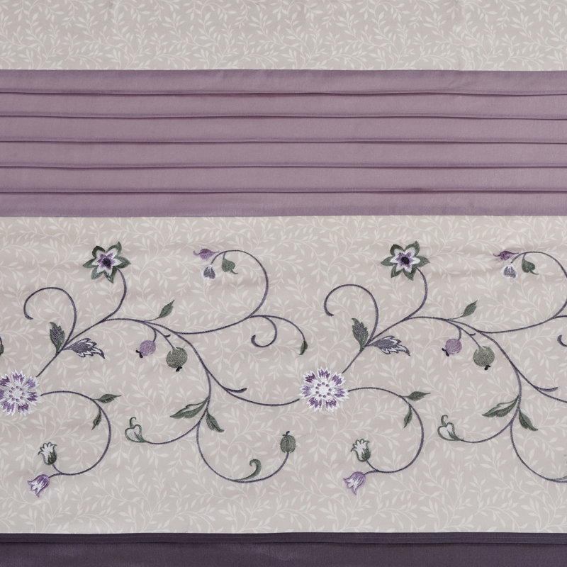 Purple Faux Silk Embroidered Floral Shower Curtain