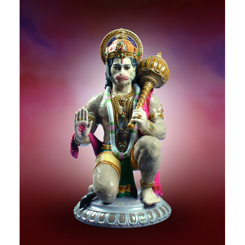 Glazed Porcelain Hanuman Figurine with Enamel Finish