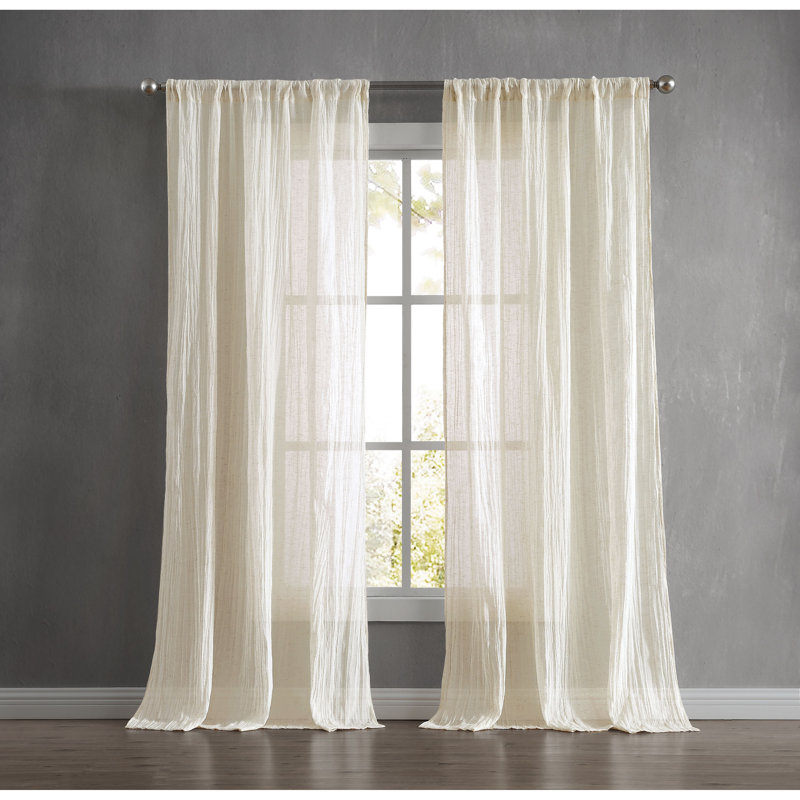 Natural Semi-Sheer Linen Blend Window Curtain Panels, 50'' W