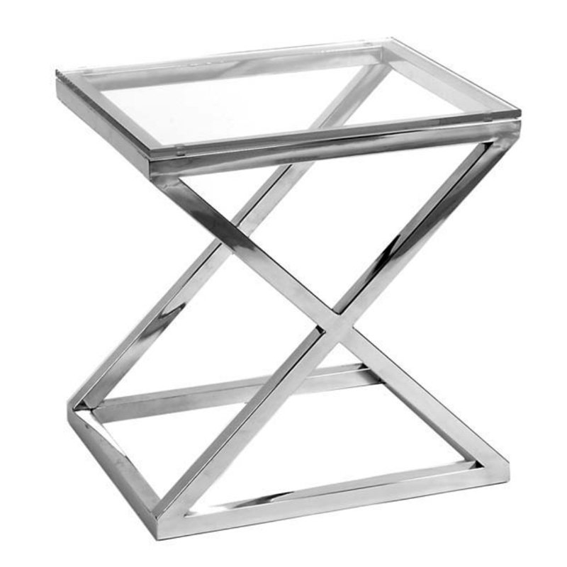 Criss Cross Stainless Steel and Glass End Table