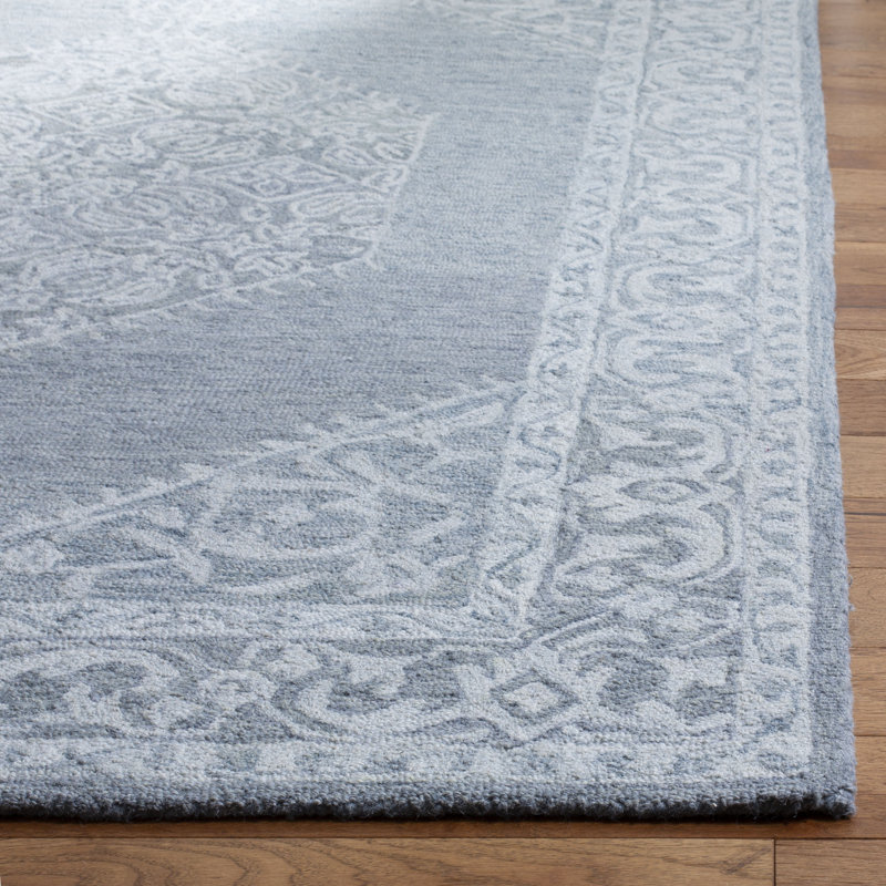 Gray Square Hand-Tufted Wool Easy-Care Rug - 5' x 5'