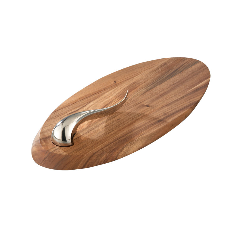 Modern Acacia Wood and Stainless Steel Cheese Board with Knife Set
