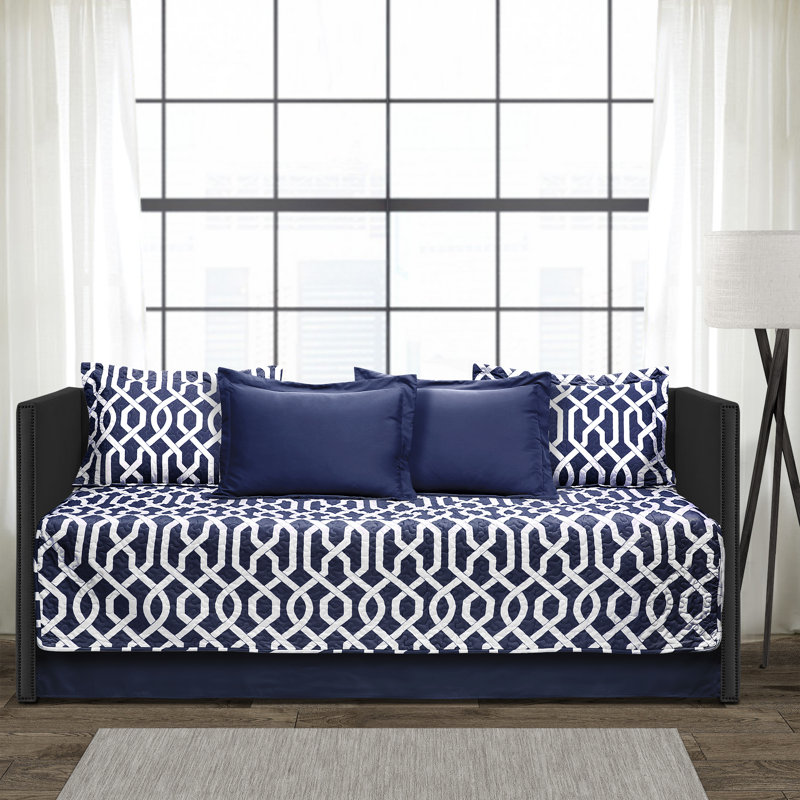 Navy and White Trellis 6-Piece Cotton Daybed Cover Set