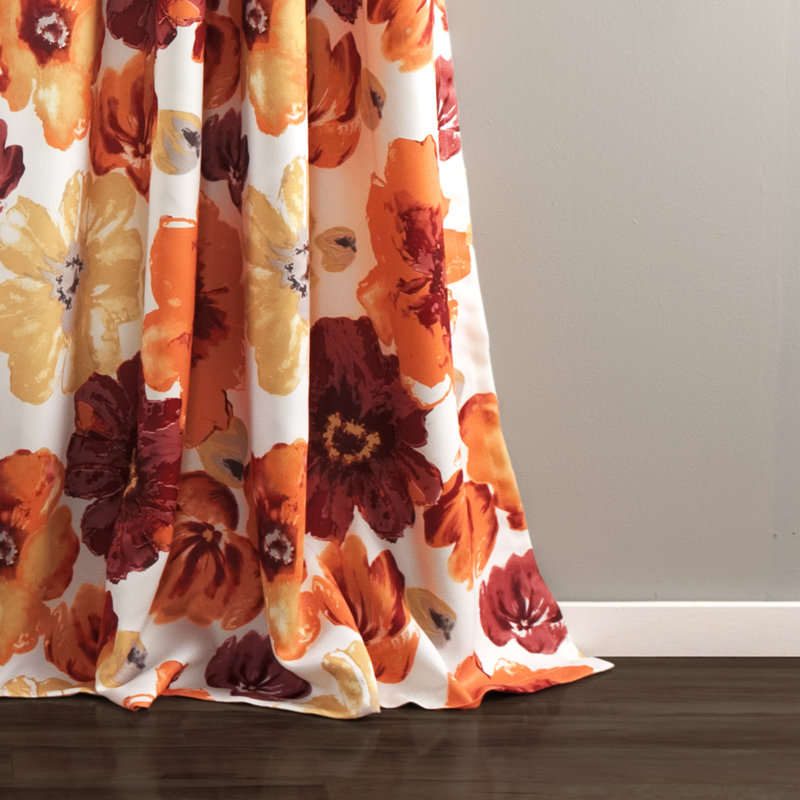 Red and Orange Floral Blackout Grommet Drapes, 52"x84"