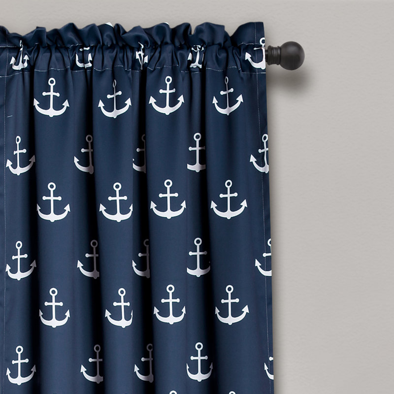 Navy Anchor Print Blackout Polyester Window Curtains
