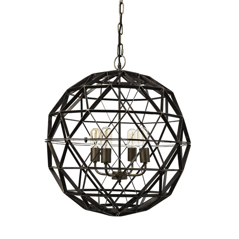 Elegant Matte Black Metal Triangular Orb Chandelier