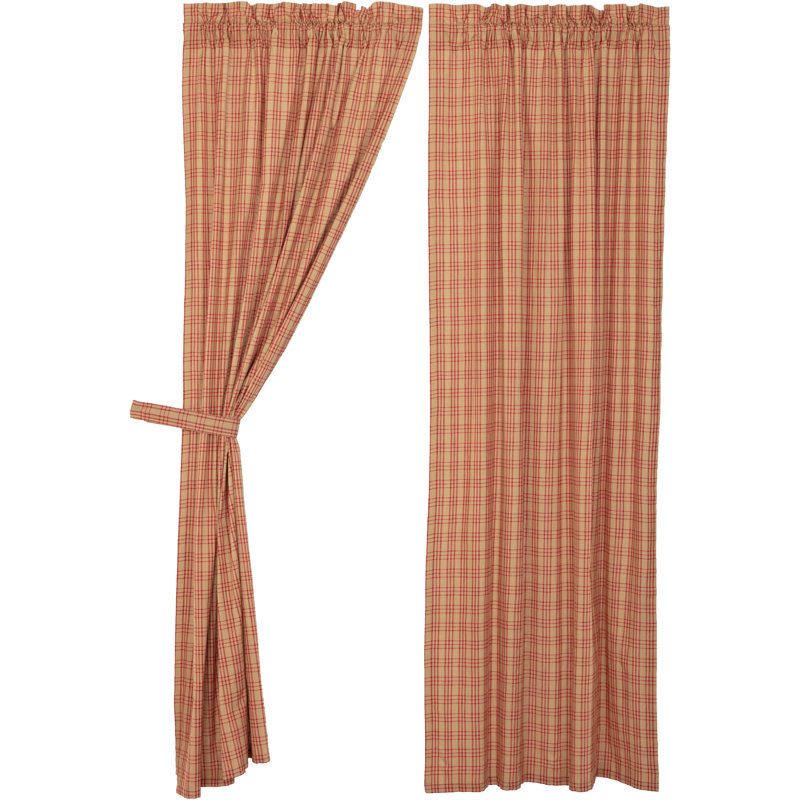 Country Red and Tan Plaid Cotton Light-Filtering Curtains