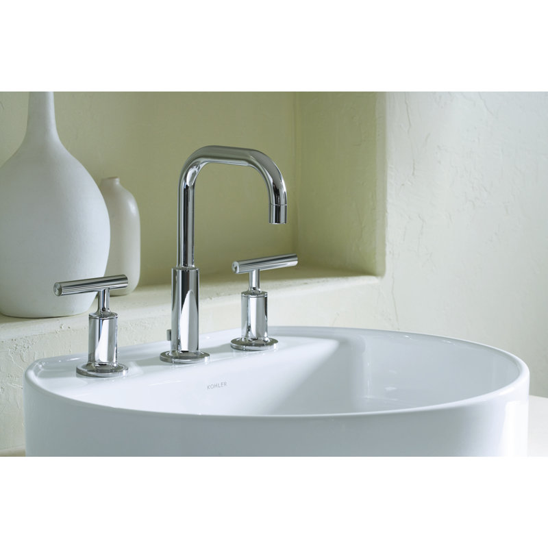 Purist Polished Chrome 8" Widespread Bathroom Sink Faucet with Low Lever Handles