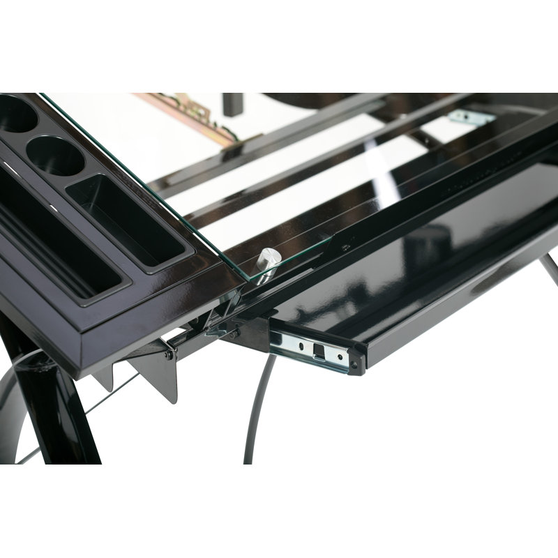Futura Glass-Top Crafting Table with Drawer and Shelf
