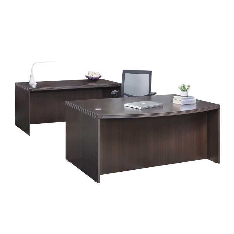 Mocha Wood Executive Desk with Drawer and Nickel Accents