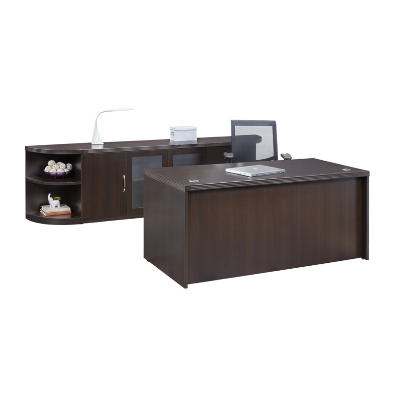Mocha Aberdeen 66" Rectangular Desk with Nickel Finishes and Drawer