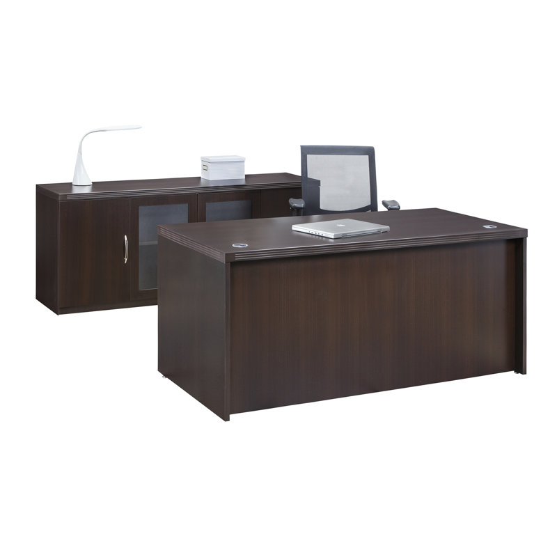 Mocha Aberdeen 66" Rectangular Desk with Nickel Finishes and Drawer