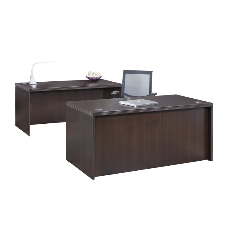 Mocha Aberdeen 66" Rectangular Desk with Nickel Finishes and Drawer
