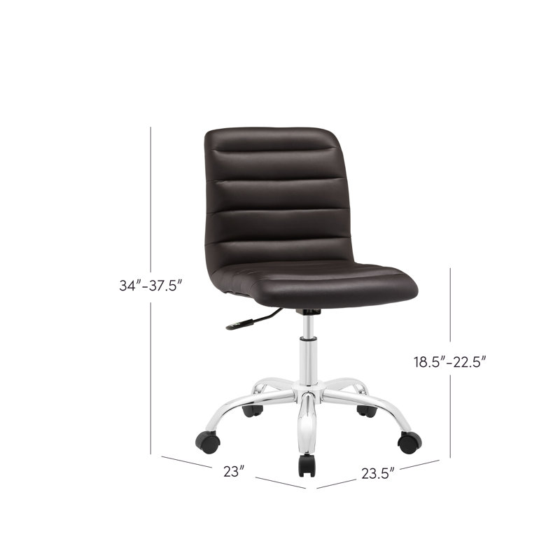 Polished Chrome Swivel Armless Office Chair in Black Vinyl