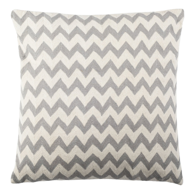 Light Gray Chevron Embroidered Cotton Canvas Pillow Set, 22" x 22"