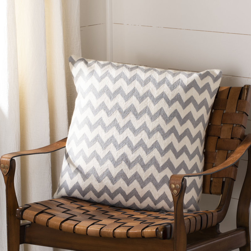 Light Gray Chevron Embroidered Cotton Canvas Pillow Set, 22" x 22"