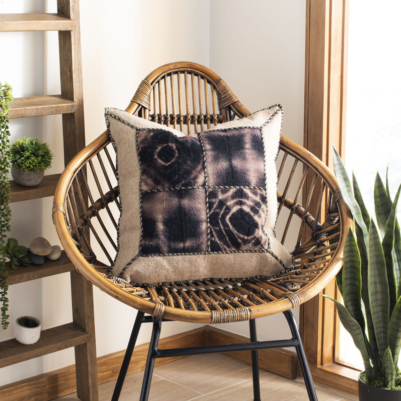 Beige and Black 24" Square Patchwork Throw Pillow Set