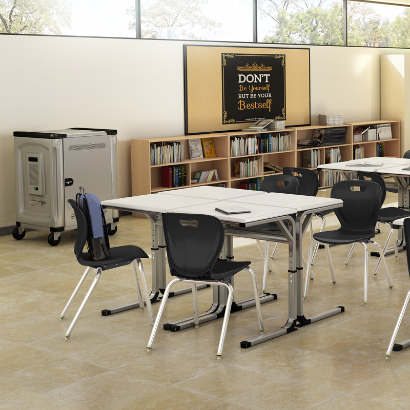Black Plastic Stacking Classroom Chairs with Chrome Legs, Set of 4