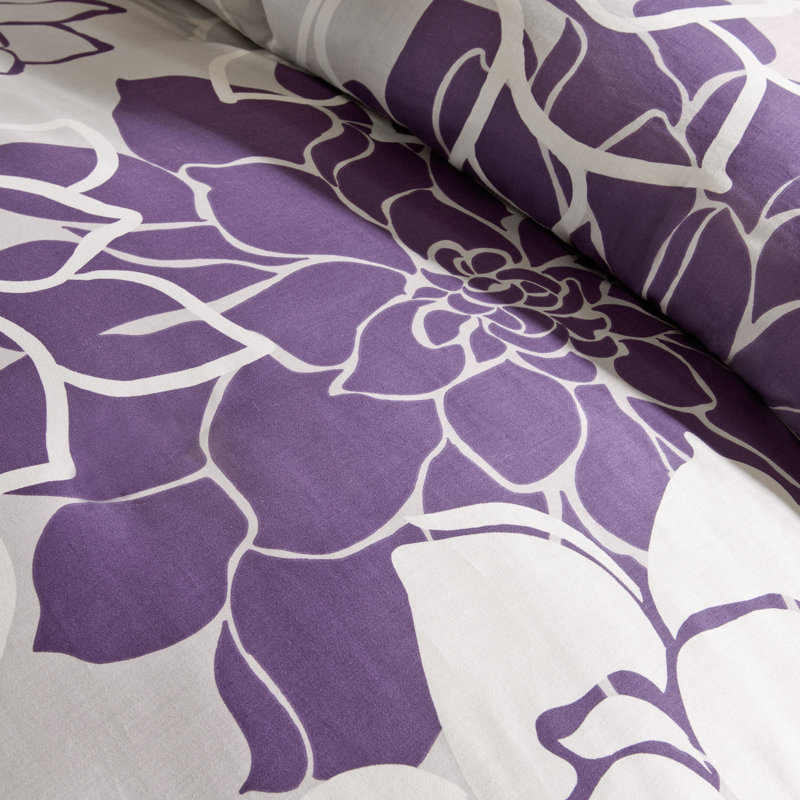 Twin Gray and Purple Floral Cotton Comforter Set