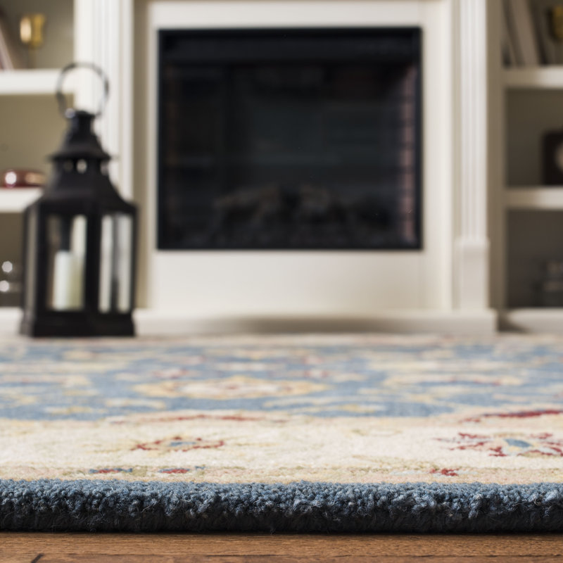 Elegant Blue and Beige Oval Wool Tufted Area Rug 7'6" x 9'6"