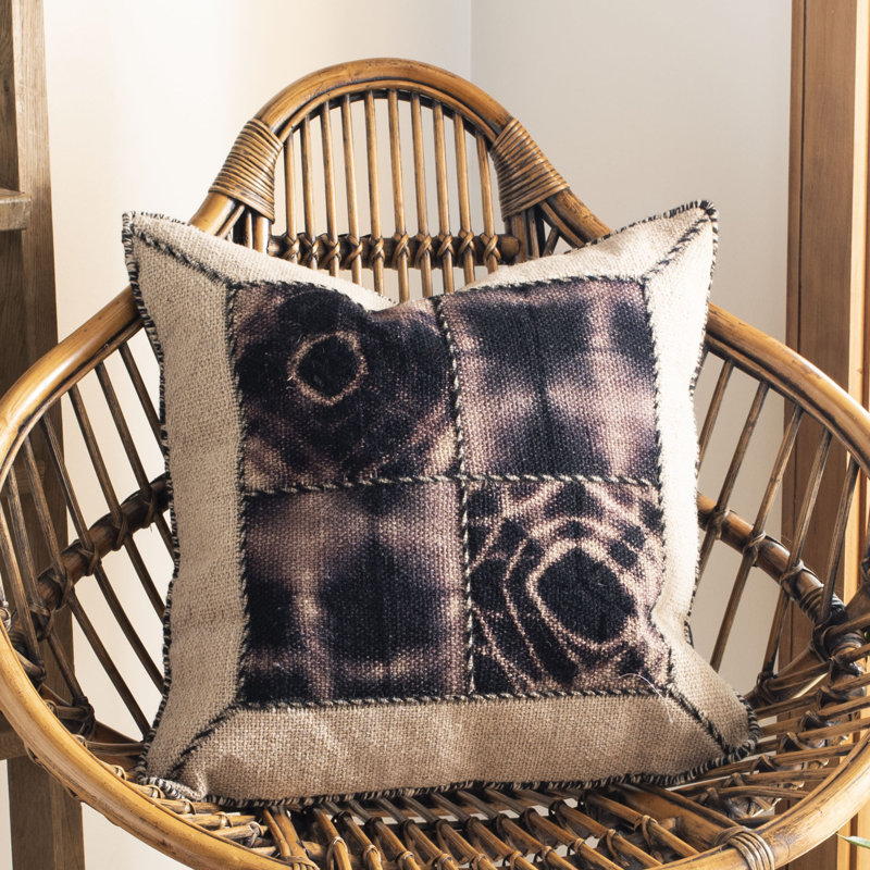 Beige and Black 24" Square Patchwork Throw Pillow Set