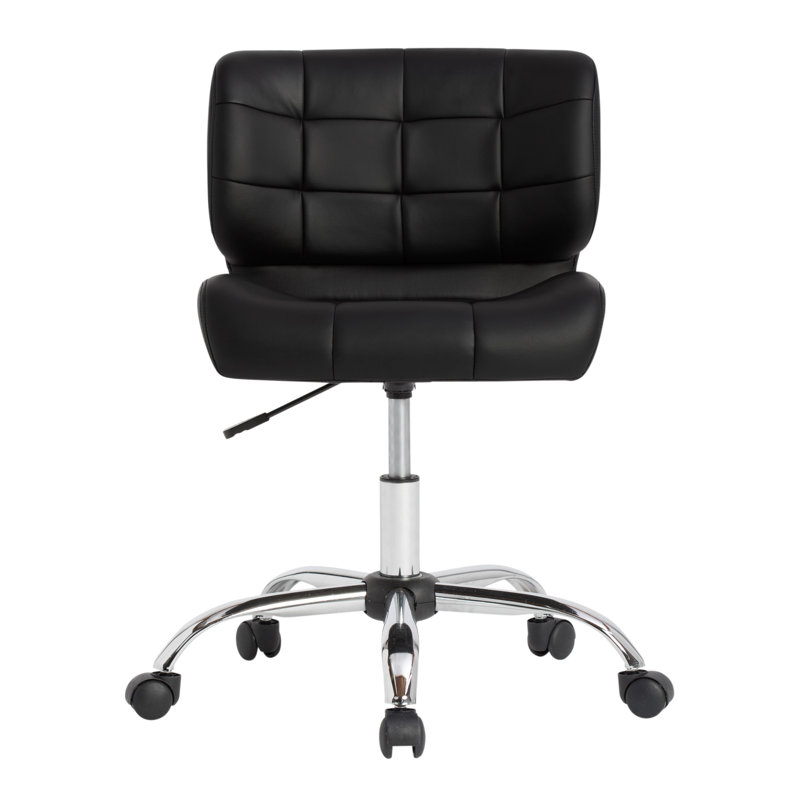 Modern Black Crest Armless Swivel Task Chair in Vinyl and Chrome