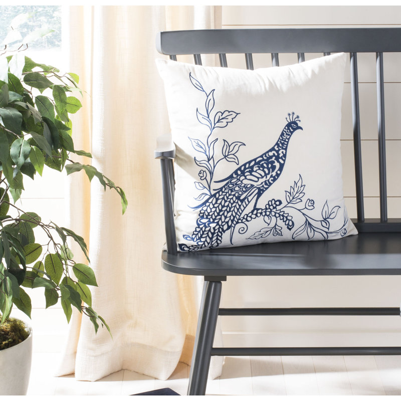 Boho-Chic Cream and Blue Peacock Decorative Pillow Set